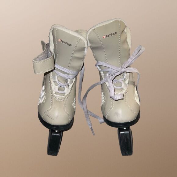 Toddler PowerTek V3.0 Tek Edge Kid Skates Beige Lace Up With Blade Covers Size 9 - Picture 4 of 10